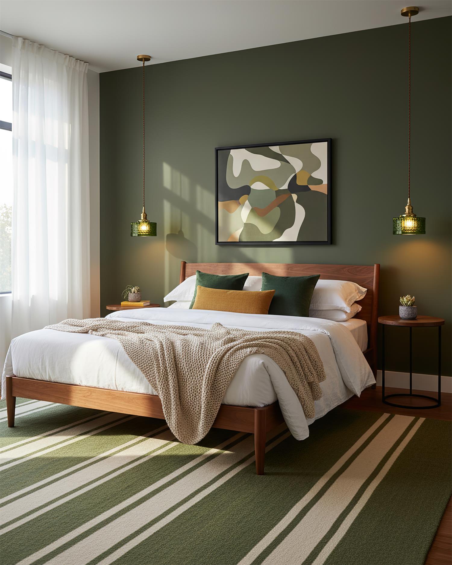 Suspension en verre texturé Rosalba en ambiance, éclairage chambre – Klaross