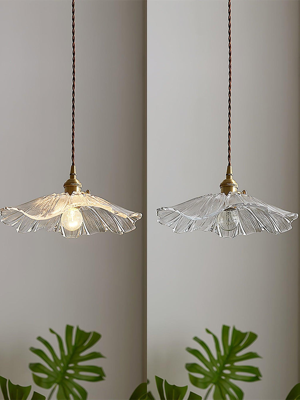 Suspension Wistéria détail abat-jour en verre transparent – Klaross