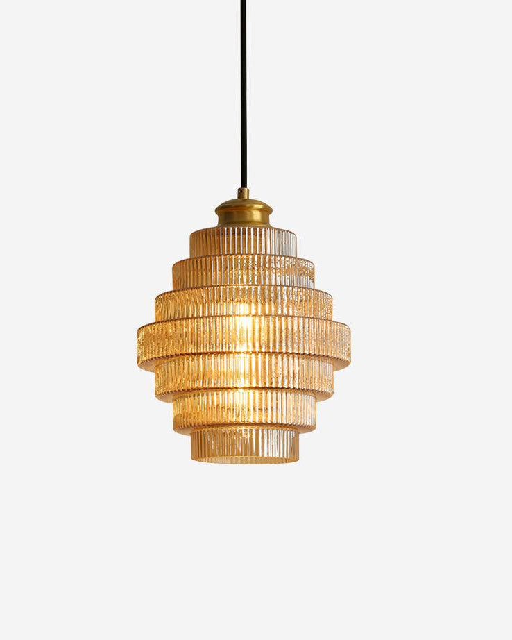 Suspension en verre strié Kalinda, luminaire design pour salon et entrée – Klaross