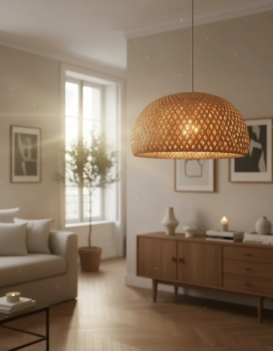 Lustre et luminaire en osier, rotin pour chambre, cuisine, couloir