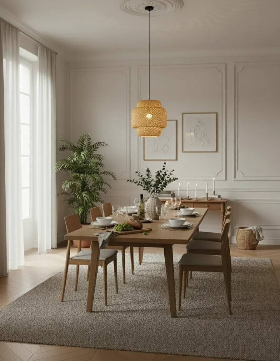 Lustre et luminaire en rotin et osier pour chambre, cuisine et salon francais