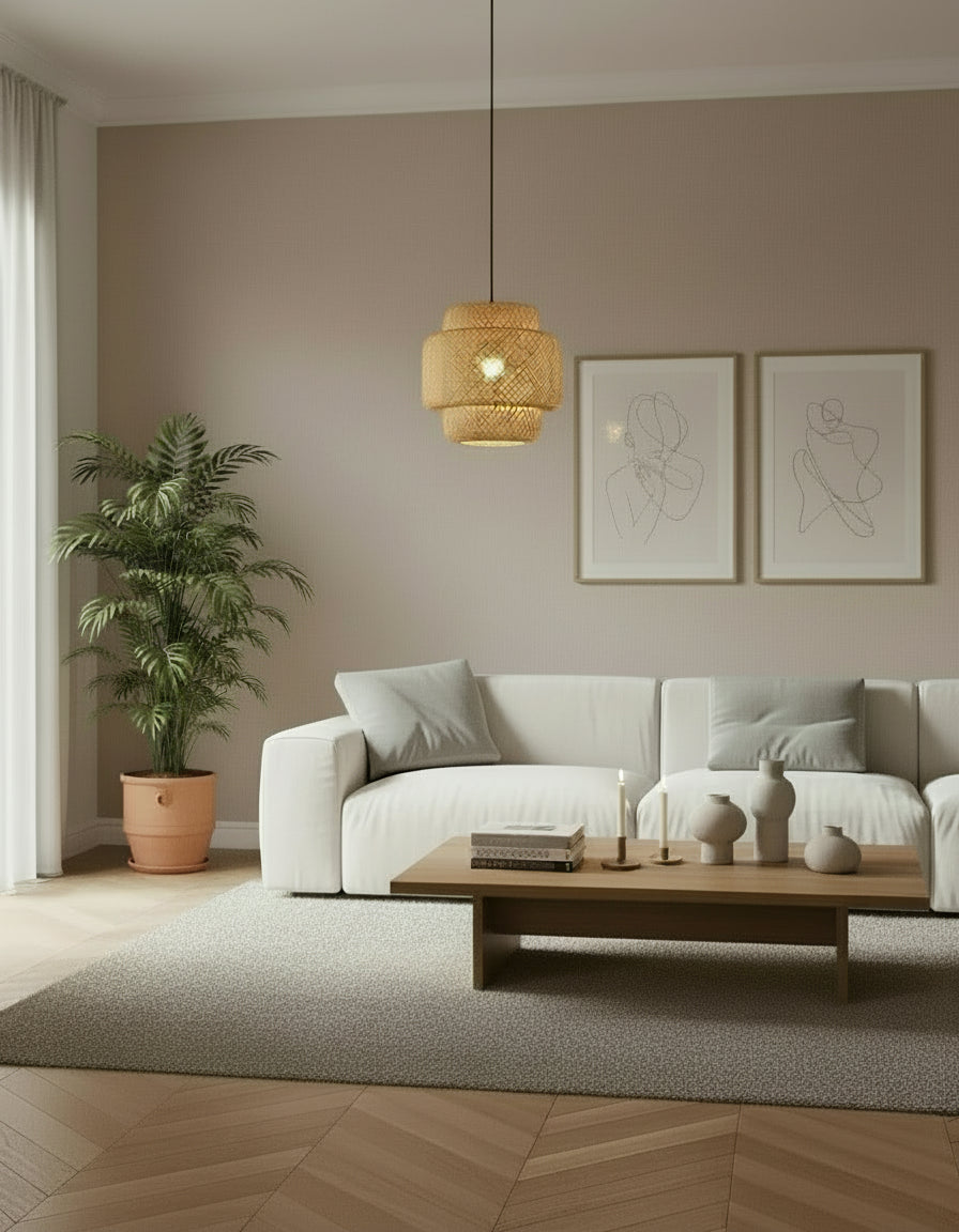 Lustre et luminaire en osier et rotin pour salon, cuisine et chambre