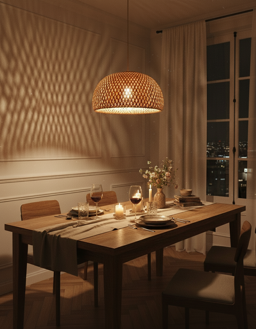 Lustre en osier et rotin pour cuisine chambre et salon 