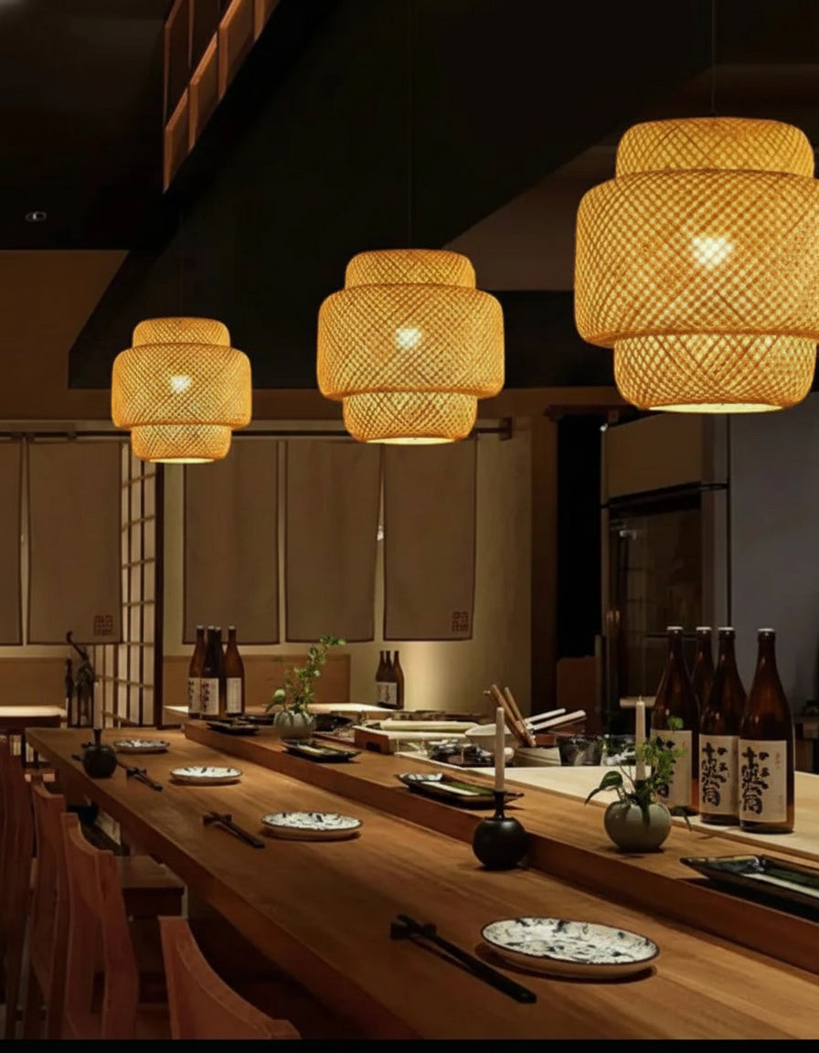 Suspension luminaire en rotin et osier 