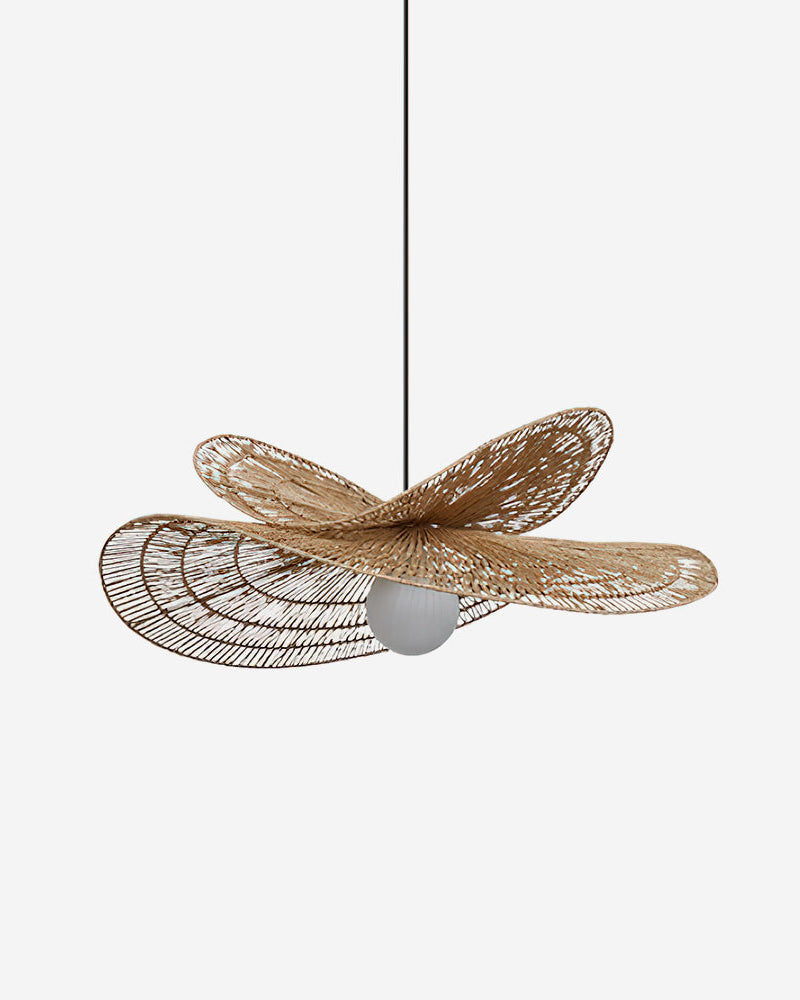 Suspension FLORA rotin floral – luminaire design salon – Klaross