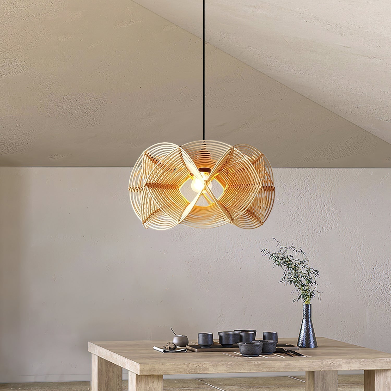 Suspension GOLVAR rotin détail finition – Klaross