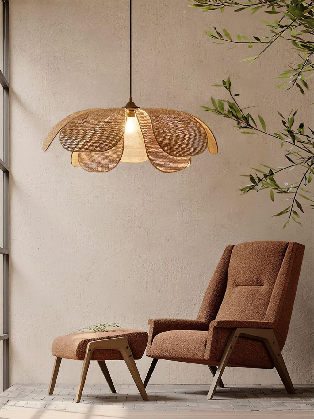 Suspension PELORA rotin vue ensemble – Klaross