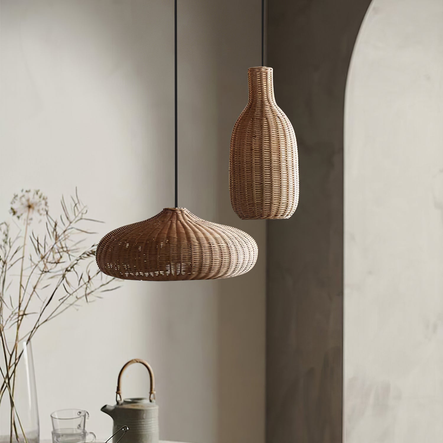 Suspension SAVELO luminaire rotin éclairage doux – Klaross