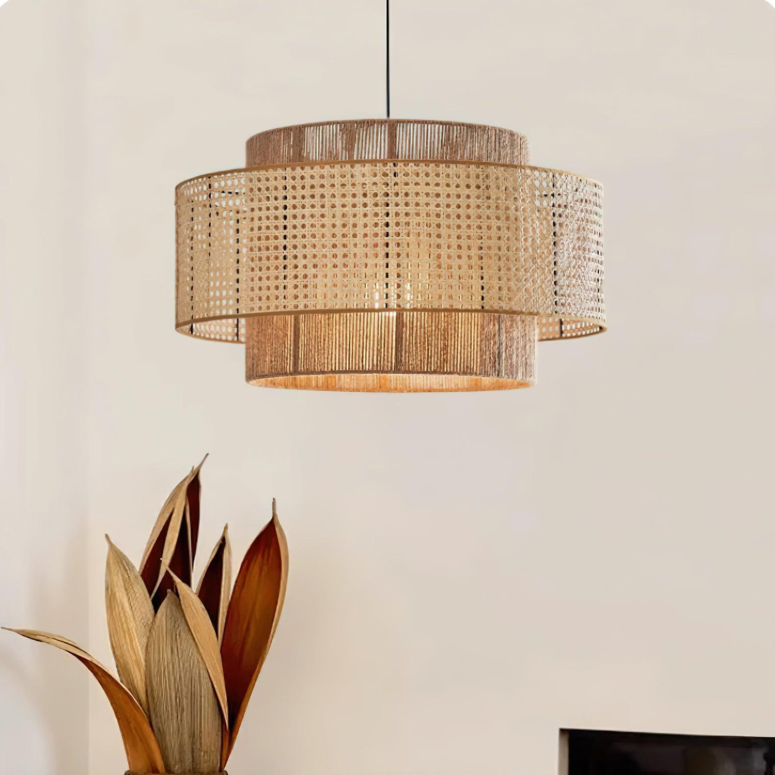 Suspension TRIEL détail finition rotin naturel – Klaross