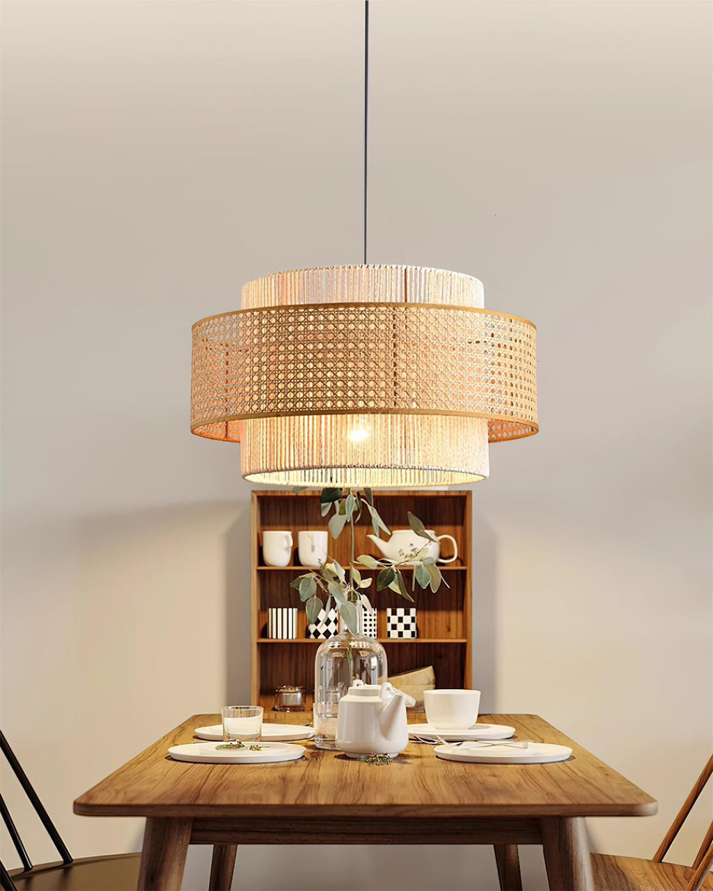 Suspension TRIEL rotin éclairage doux salon – Klaross