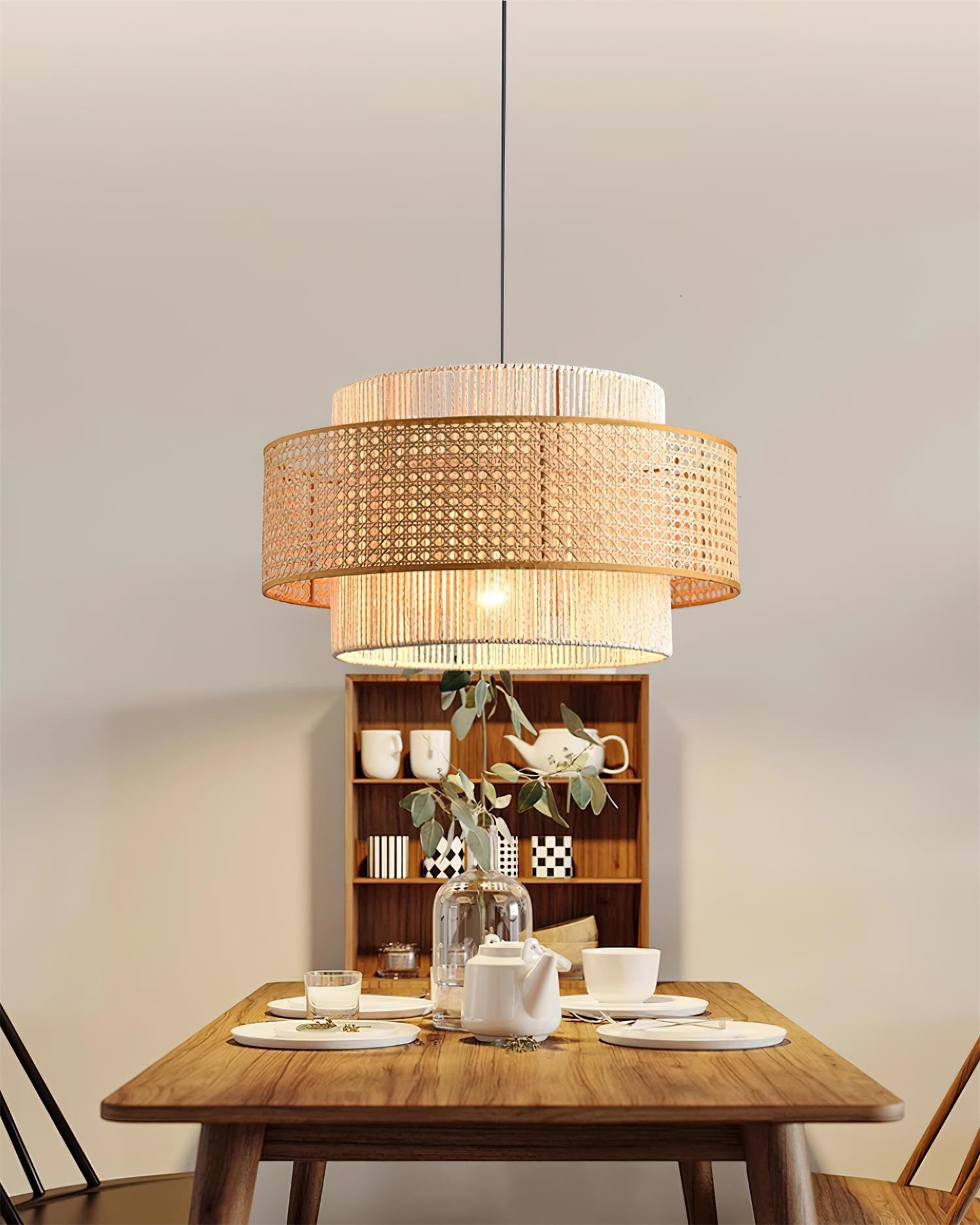 Suspension TRIEL rotin éclairage doux salon – Klaross