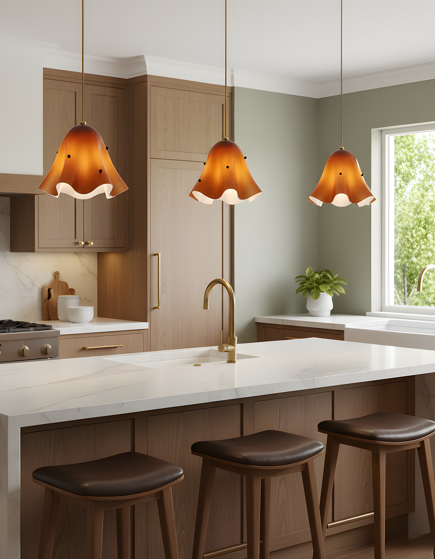 Suspension Astrée mise en situation en verre ambré – Klaross