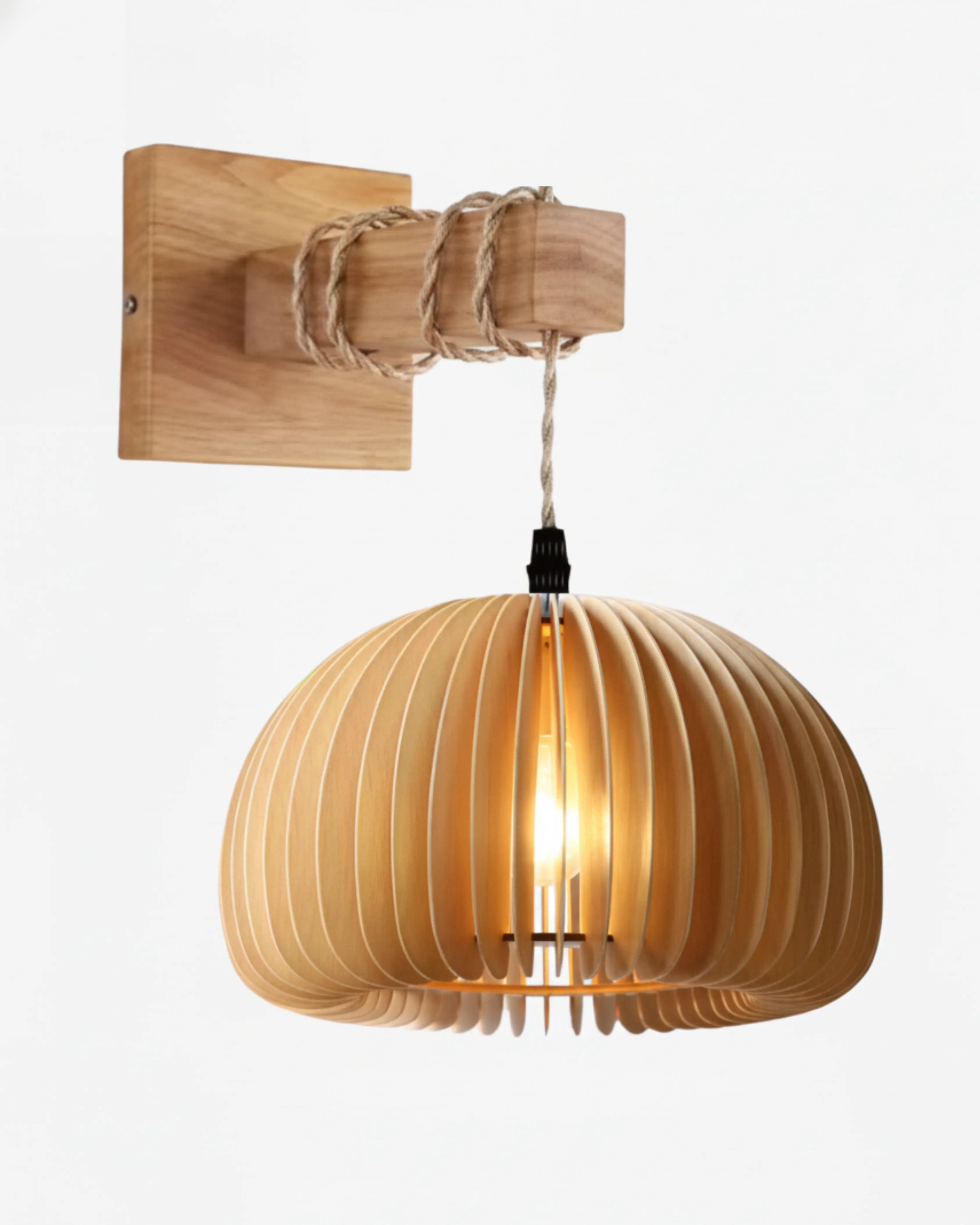 Lampe murale suspendue en bois et bambou, design moderne et naturel pour chambre ou salon