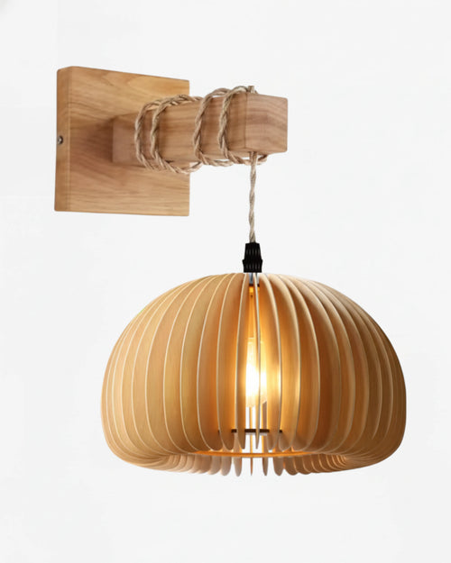 Lampe murale suspendue en bois et bambou, design moderne et naturel pour chambre ou salon