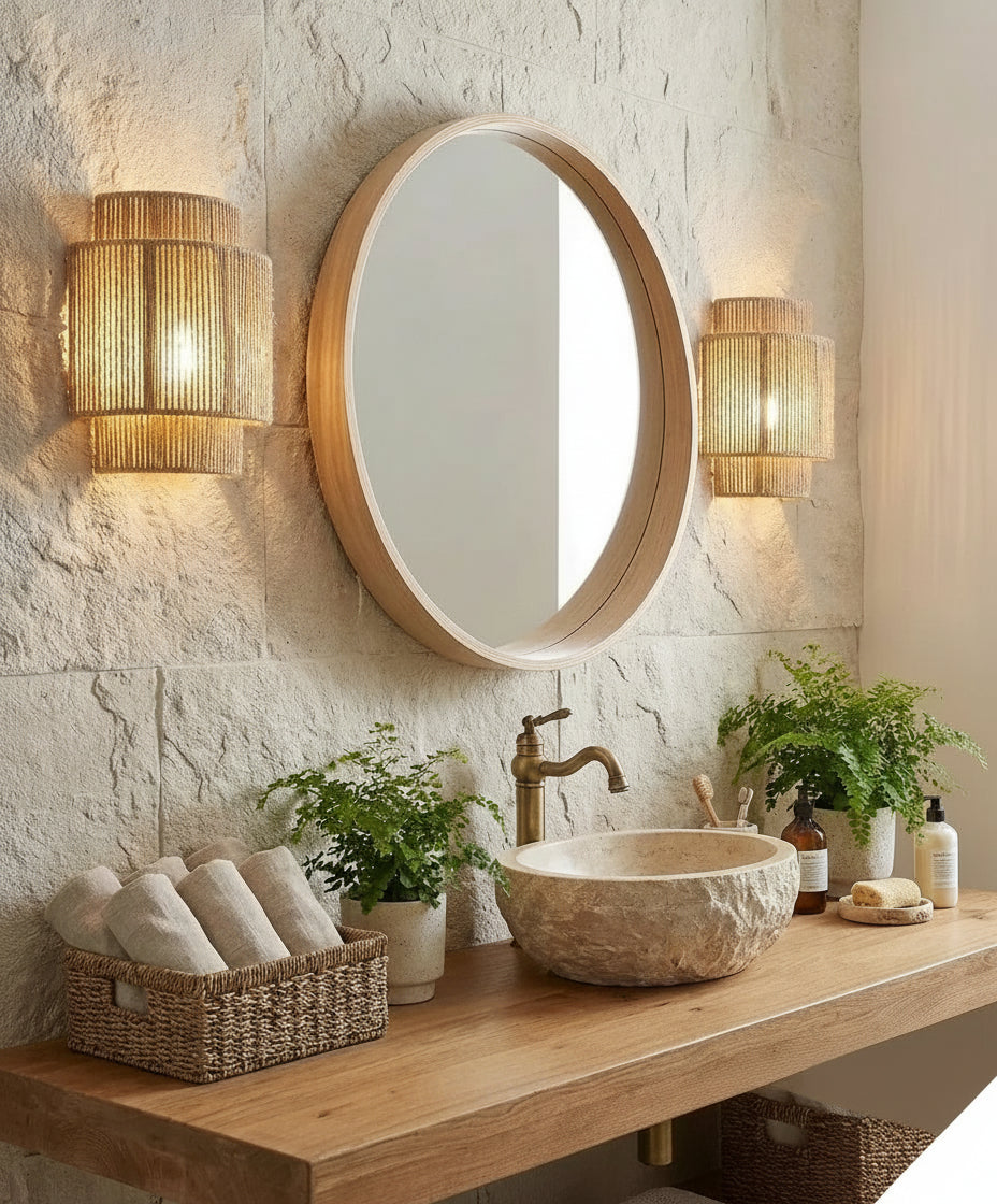 Lampe murale au design chinois en chanvre tressé, douille E27, éclairage décoratif pour couloir ou entrée.