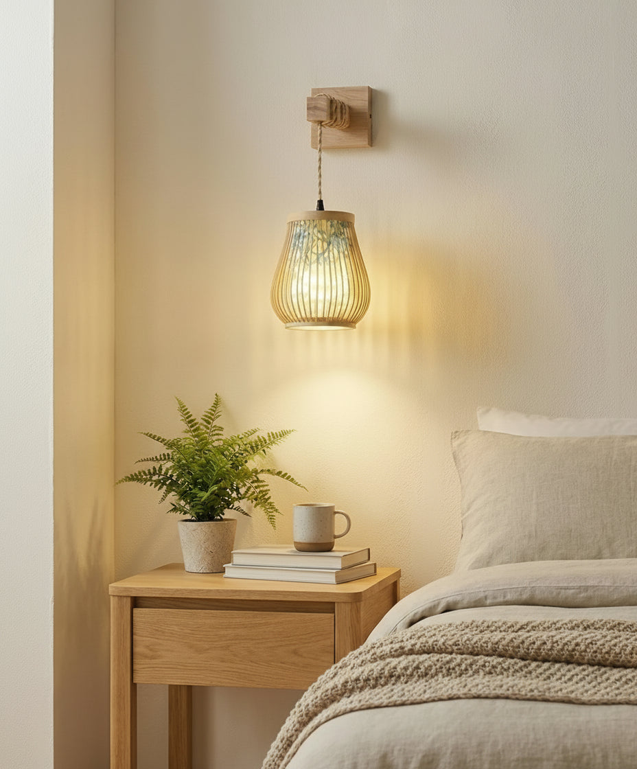 Lampe pendant en osier et bambou tressé à la main, idéale pour une salle à manger ou un restaurant, douille E27