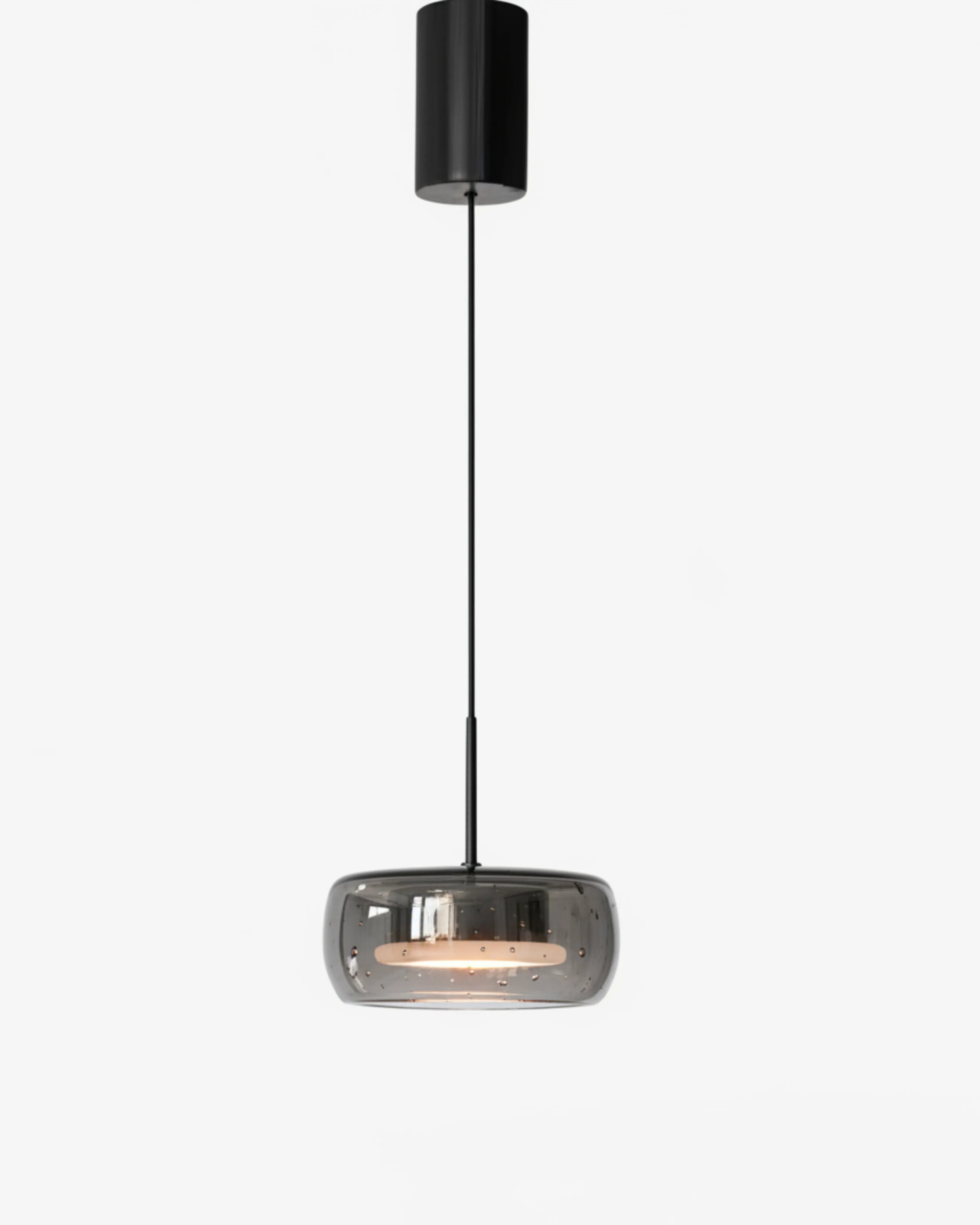Lampe pendant en verre fumé LED contemporaine 20 cm, idéale pour salon moderne, chambre ou cuisine design.