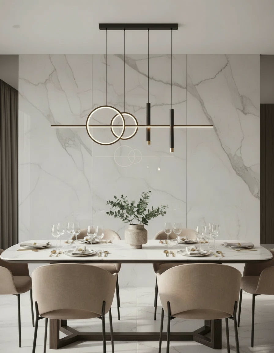 Lampe suspension or LED à hauteur réglable, style nordique luxe pour salon, chambre ou restaurant.