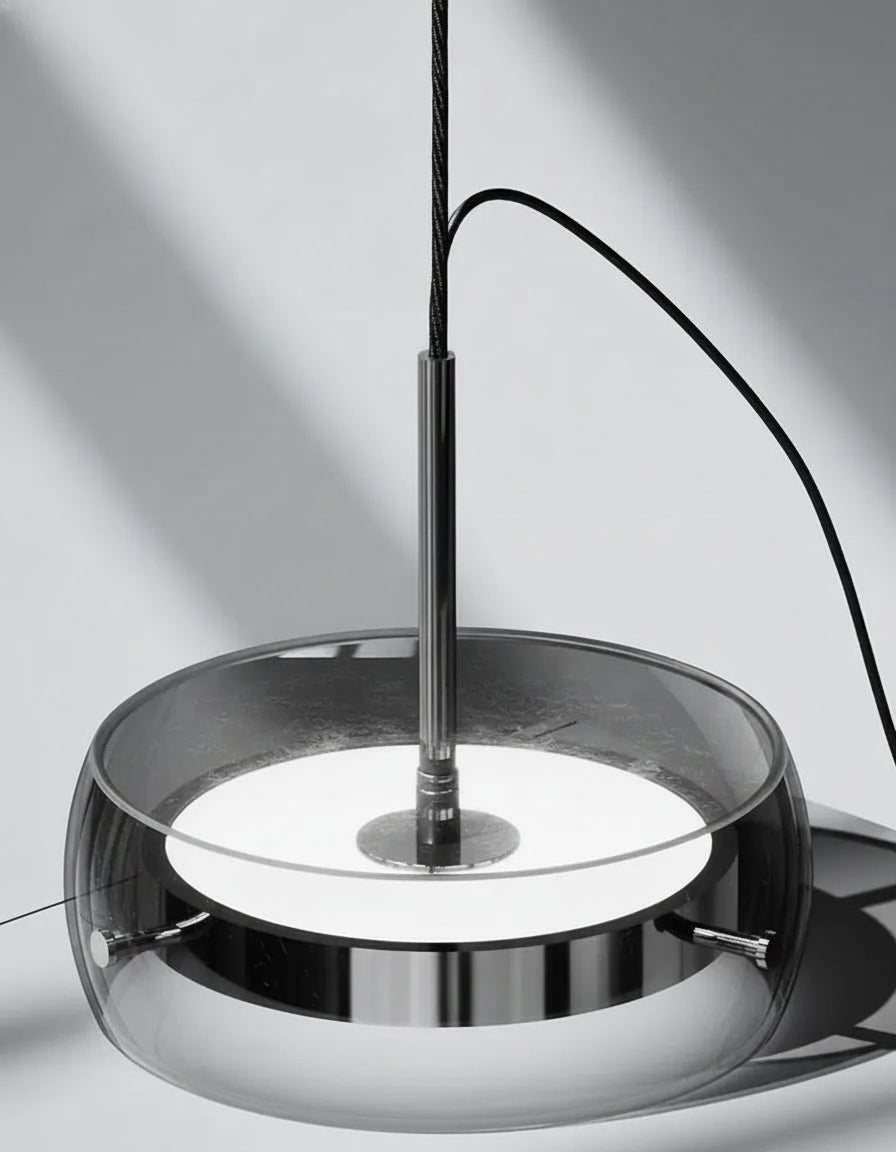 Lampe suspension en verre fumé LED moderne, idéale pour bar, cuisine ou comptoir.