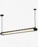 Luminaire industriel en tube LED noir, design moderne pour intérieur contemporain.