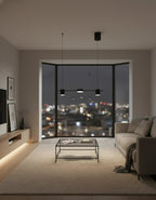 Lustre moderne LED noir design nordique, éclairage décoratif à trois spots pour espace de vie moderne.
