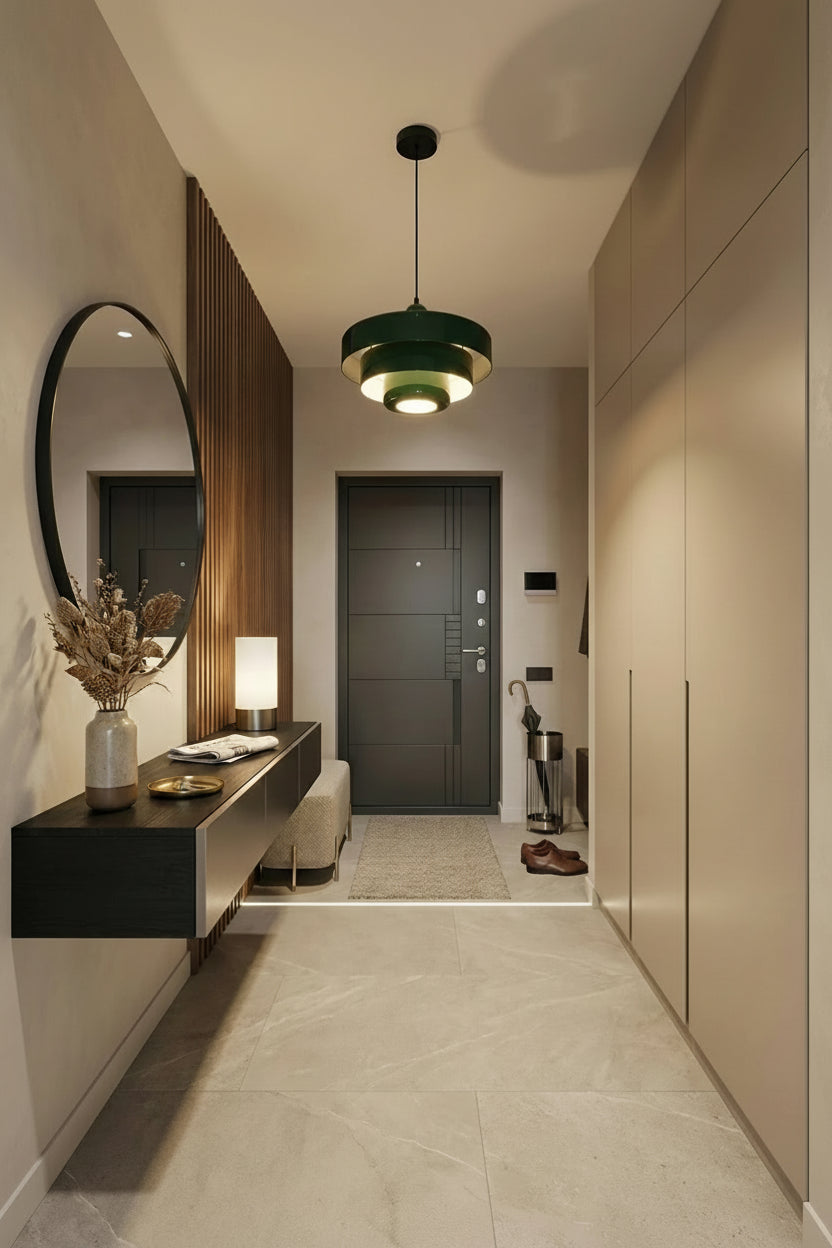 Luminaire suspendu rouge minimaliste, parfait pour un séjour contemporain ou un bureau design nécessitant une source de lumière chaleureuse.