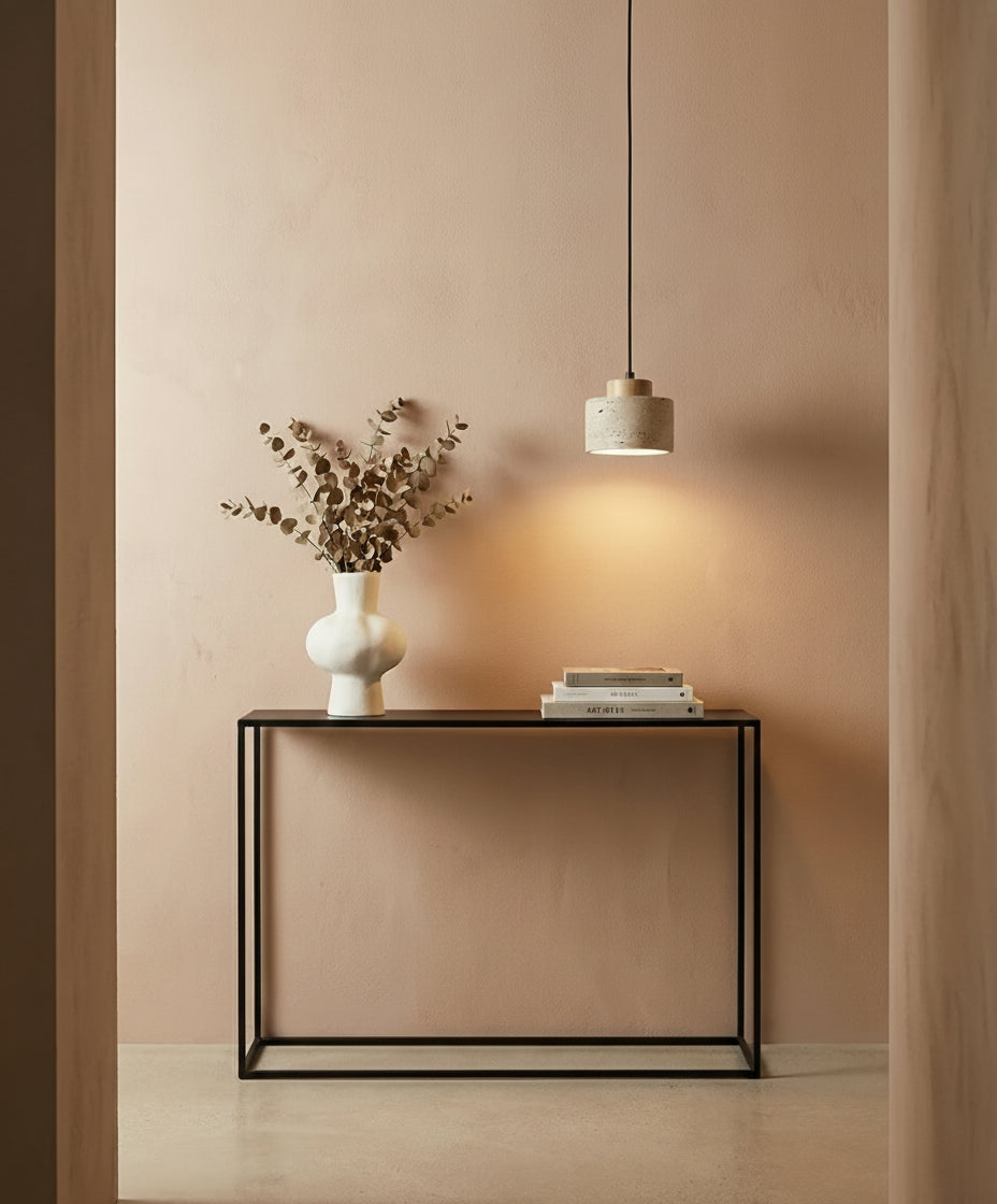 Luminaire suspendu wabi-sabi en pierre moderne minimaliste, parfait pour bar, restaurant ou entrée.