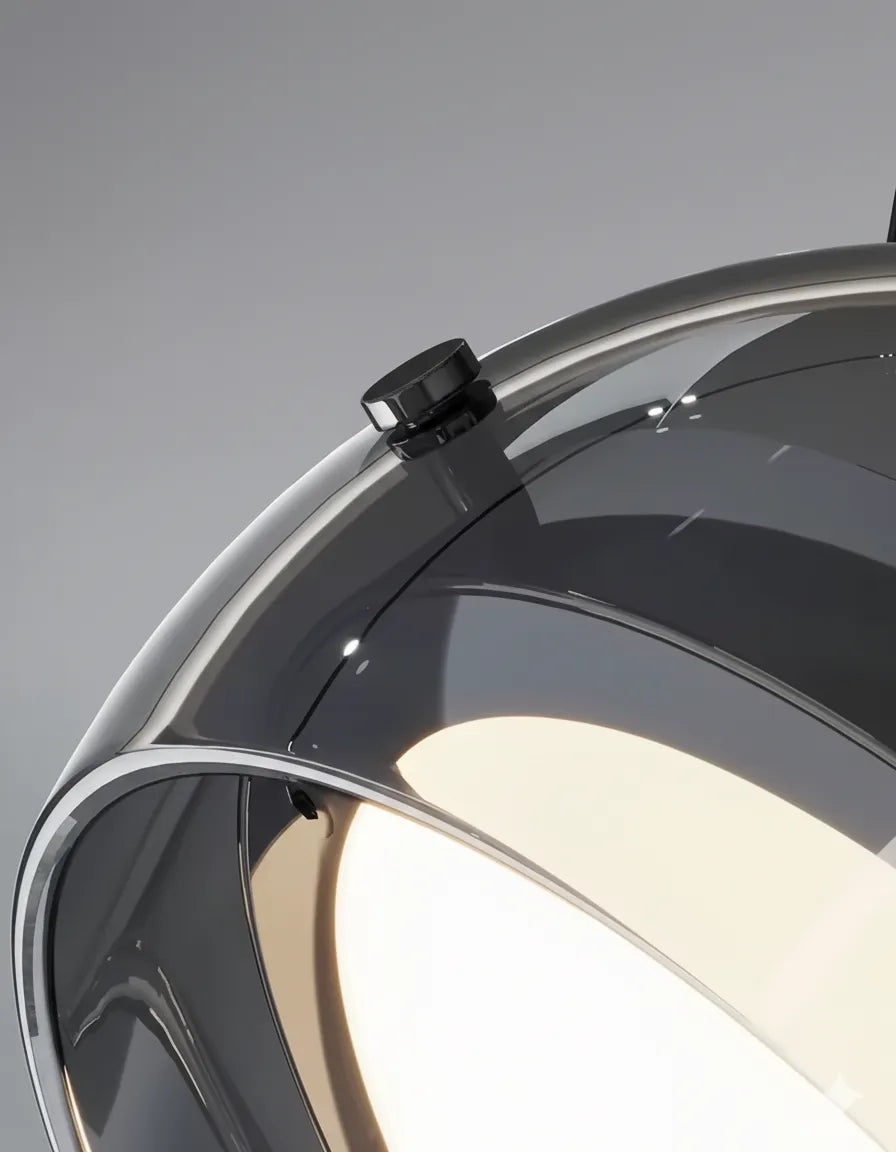 Luminaire en verre fumé gris avec LED, design minimaliste parfait pour décoration intérieure moderne.