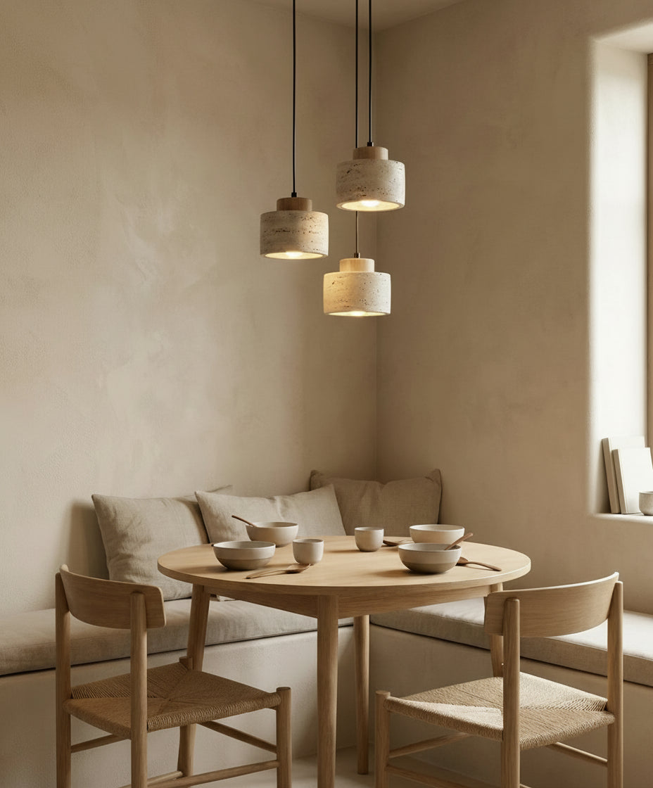 Lustre japonais wabi-sabi en pierre avec LED, éclairage doux pour chevet de chambre moderne.