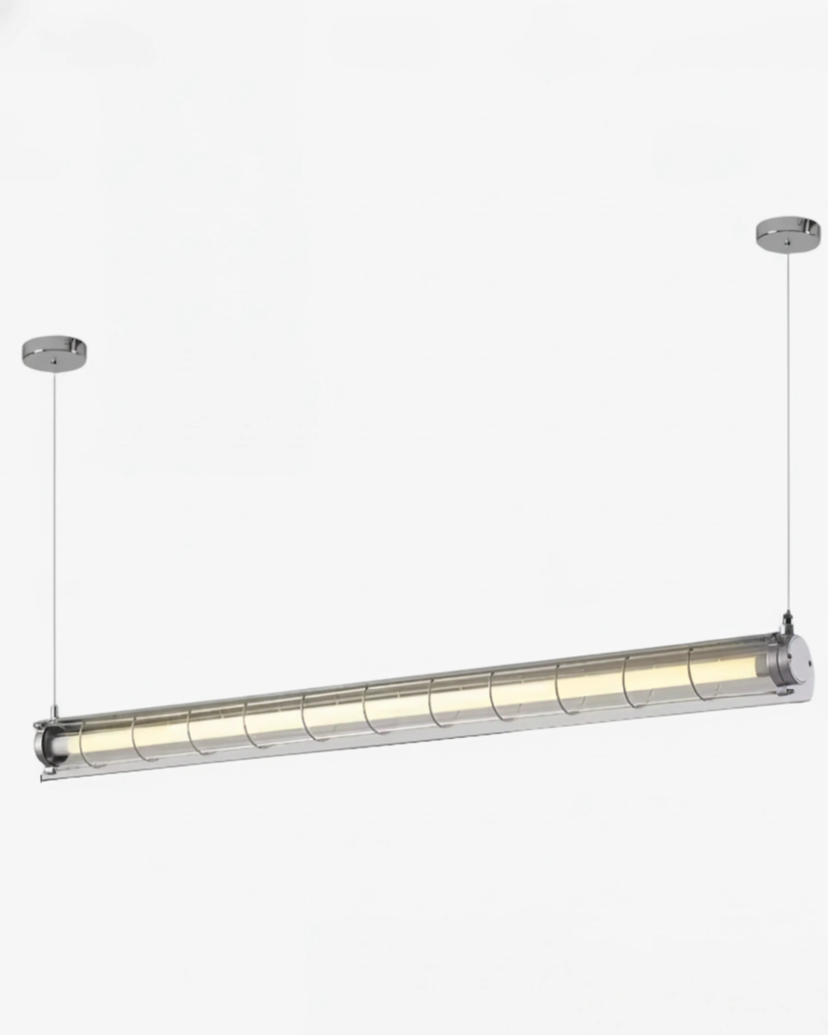 Lustre tube LED industriel noir, éclairage professionnel pour cafés, restaurants et bureaux.