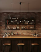 Plafonnier industriel noir en métal avec 3 lampes, longueur 75 cm avec câbles réglables pour éclairage moderne.