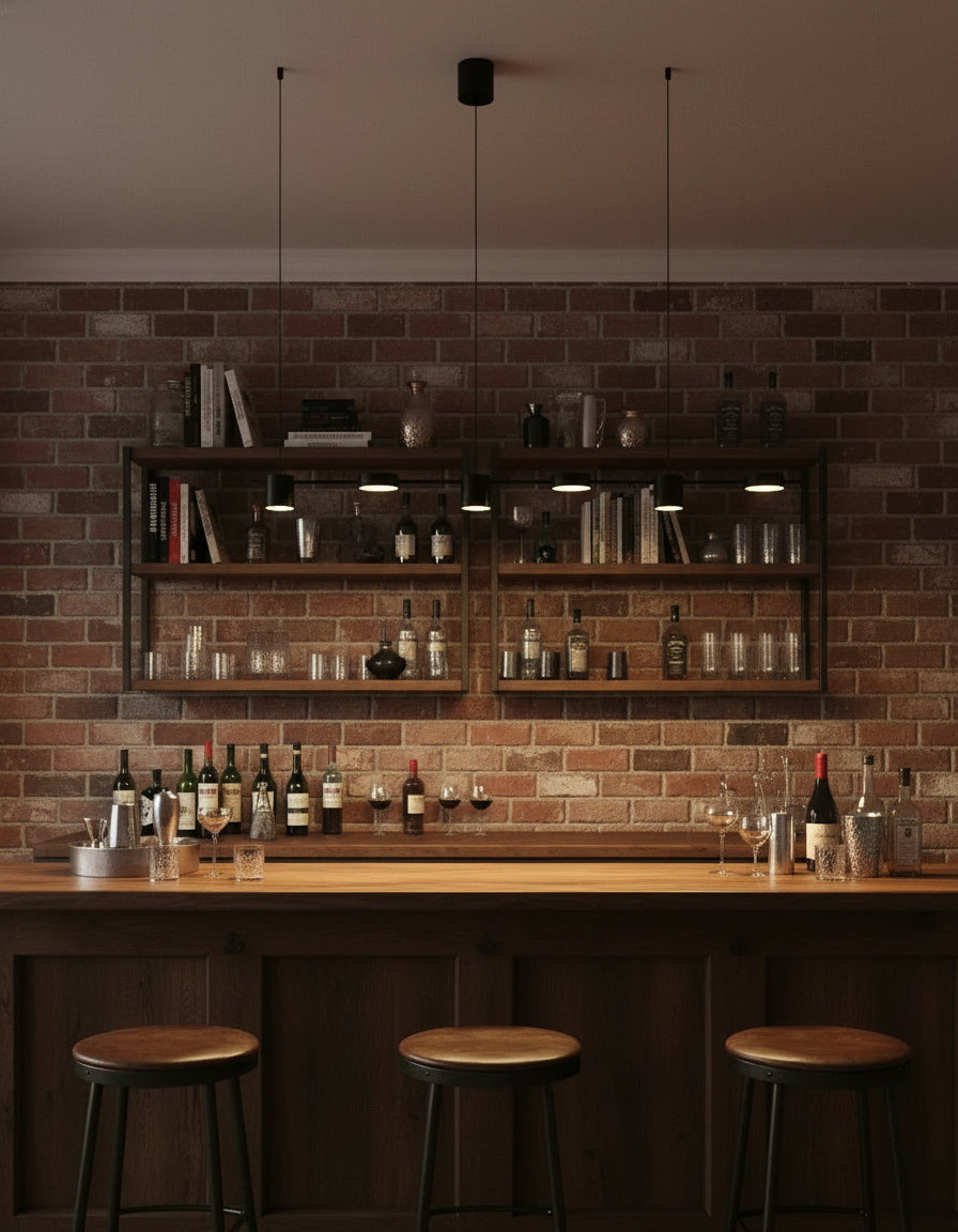 Plafonnier industriel noir en métal avec 3 lampes, longueur 75 cm avec câbles réglables pour éclairage moderne.