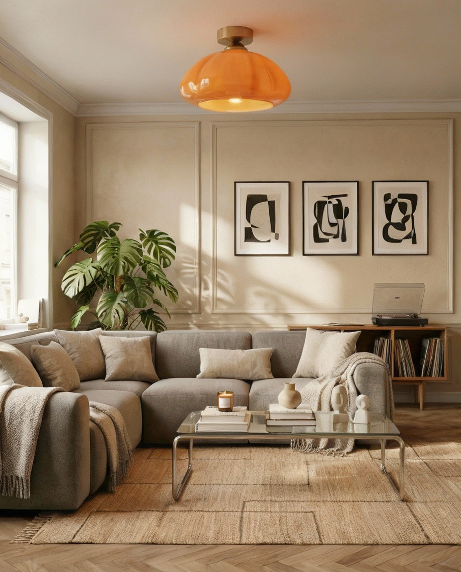 Plafonnier en verre jaune doux, éclairage intérieur chaleureux pour couloir, cuisine ou espace de vie.