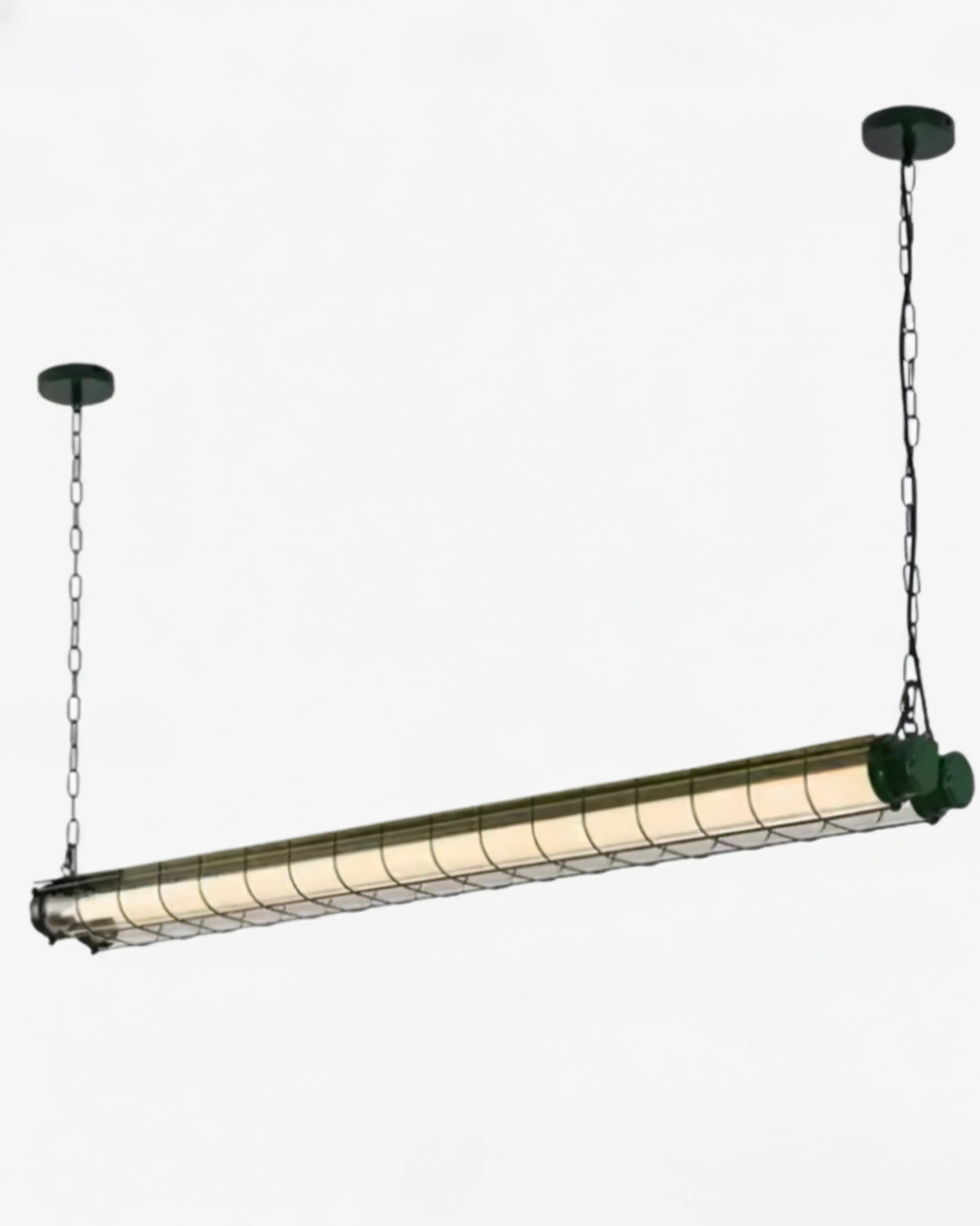 Suspension LED en tube noir à design rectangulaire, luminaire décoratif idéal pour cuisine moderne.
