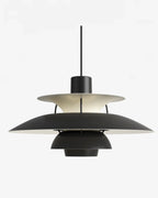 Suspension design danois en aluminium avec forme soucoupe diffusant une lumière douce et élégante