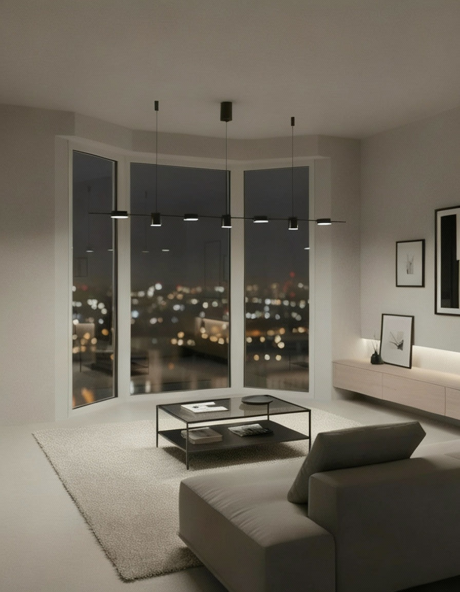 Suspension noire LED à trois têtes, luminaire décoratif idéal pour cuisine, salle à manger ou bar.