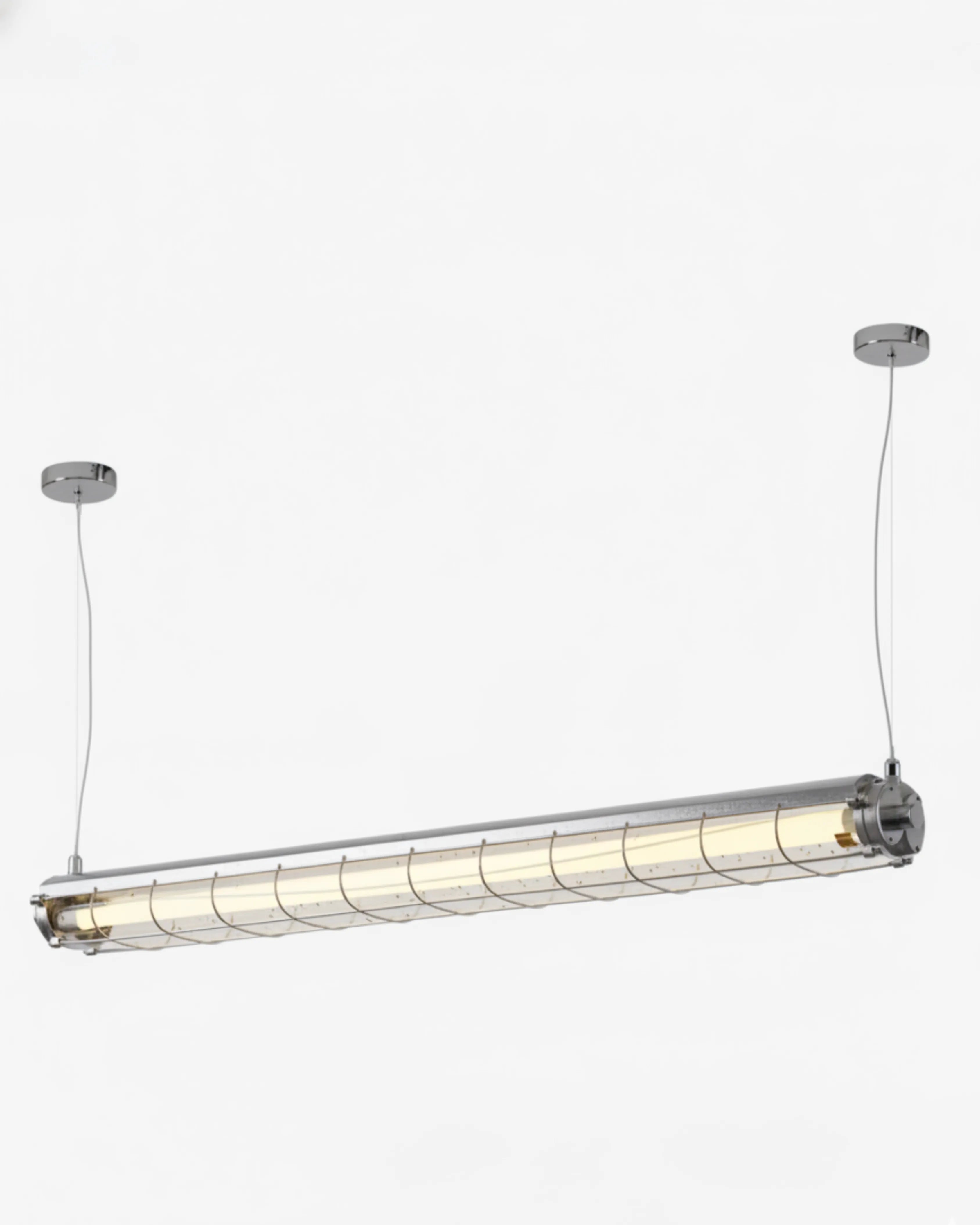 Suspension noire LED tube long au style minimaliste et moderne.