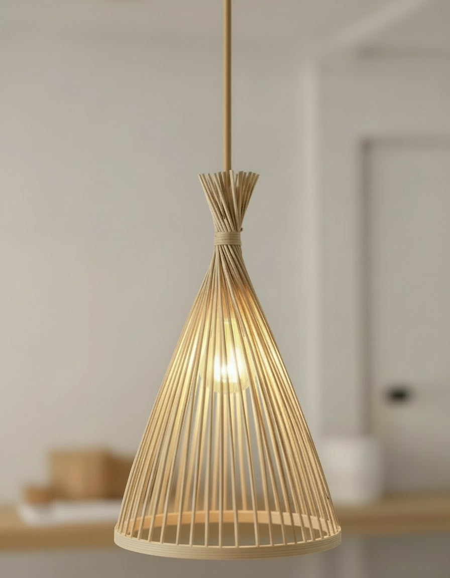 Suspension en osier pour décoration naturelle, lustre de plafond idéal pour salon et salle à manger.