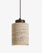 Suspension en pierre wabi-sabi cylindrique naturelle LED, éclairage doux pour chevet de chambre ou salon.