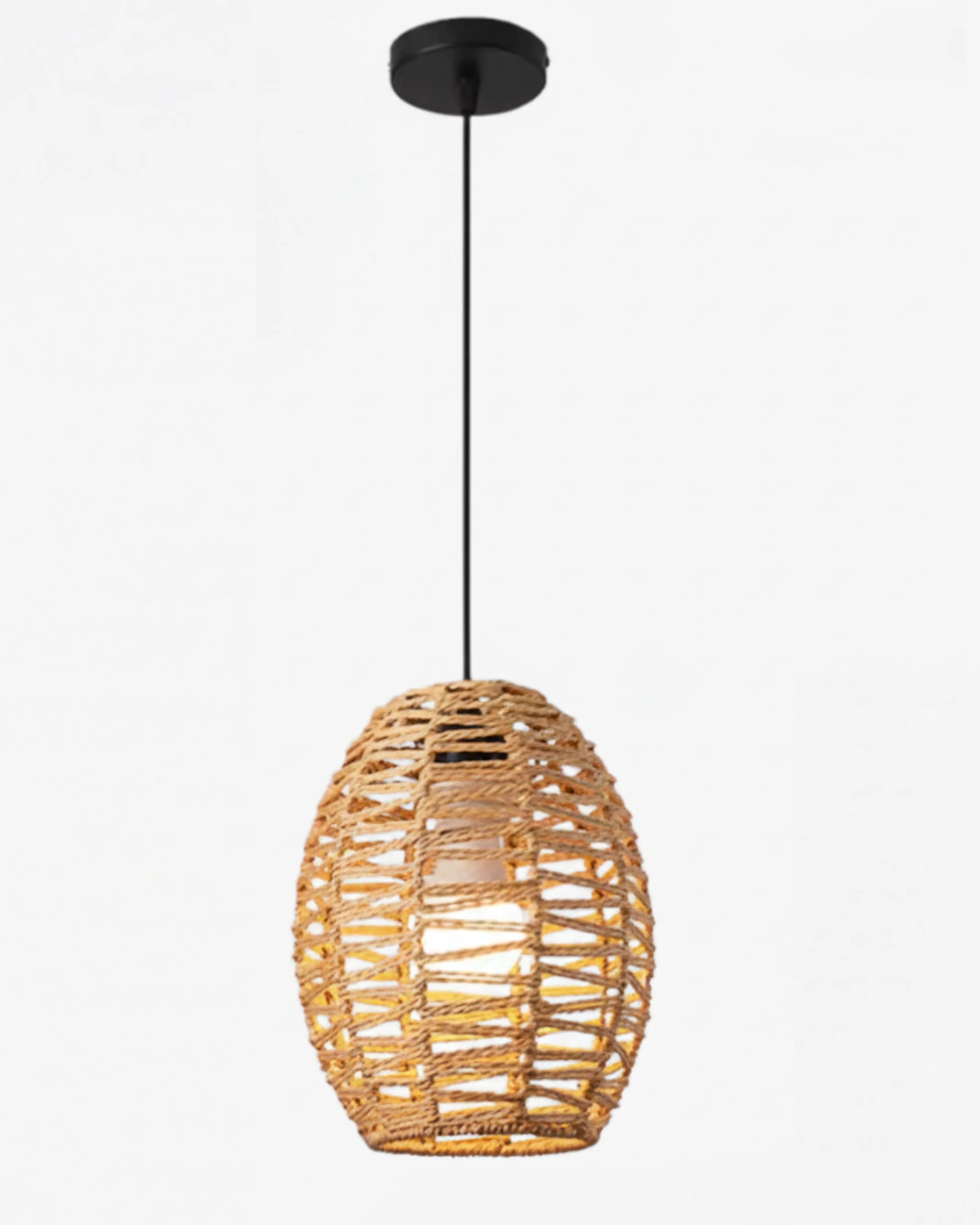Suspension luminaire en rotin et osier naturel, style bohème minimaliste pour chambre ou couloir, douille E27.