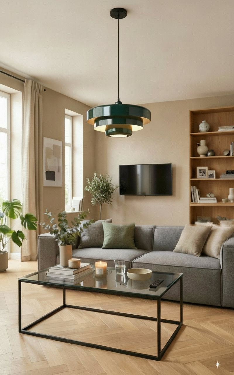 Suspension en métal rouge au style rétro-nordique, idéale pour un salon, une chambre ou un couloir recherchant une ambiance moderne et artistique.